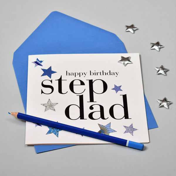 Birthday Card, Blue Stars, Stepdad, Embellished with a padded star