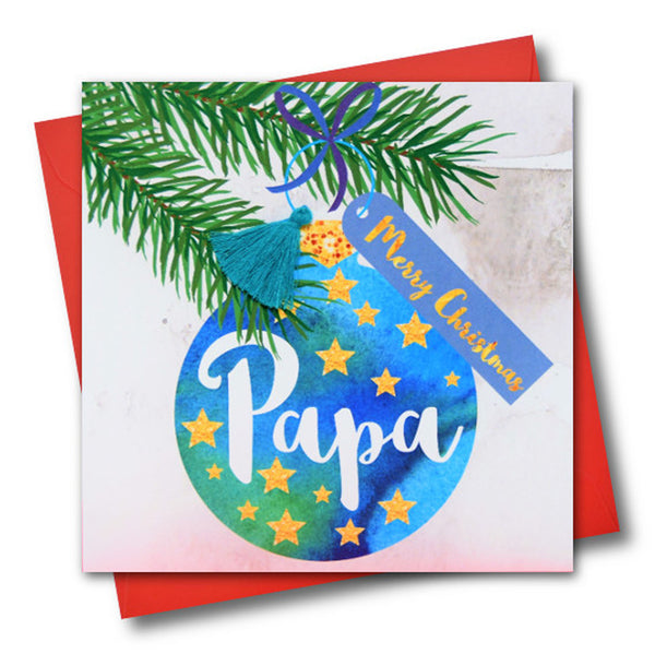 Christmas Card, Bauble, Merry Christmas, Papa, Tassel Embellished