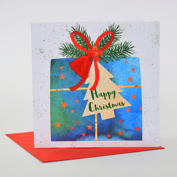 Christmas Card, Present and Bow, Happy Christmas, Tassel Embellished