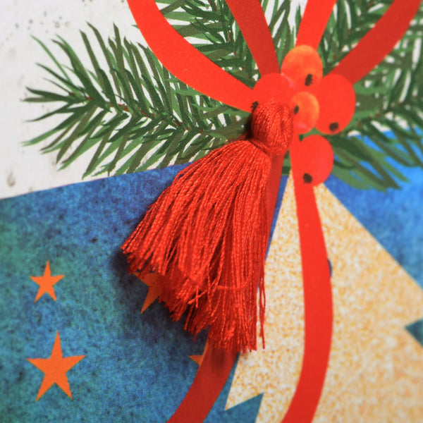 Christmas Card, Present and Bow, Happy Christmas, Tassel Embellished