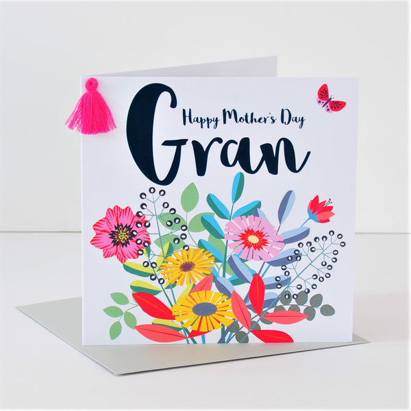 Mother's Day Card, Bouquet, Gran, Embellished with a colourful tassel