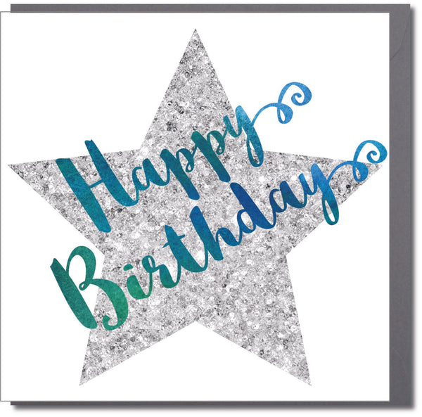 Birthday Card, Script on Star, Happy Birthday