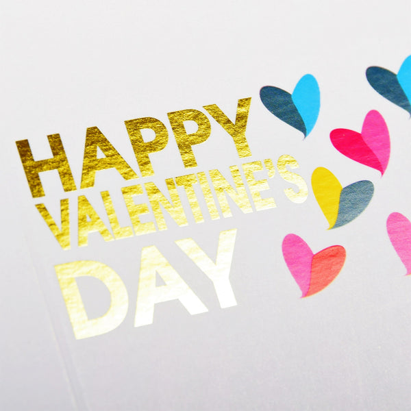 Valentines Day Card, Hearts, text foiled in shiny gold