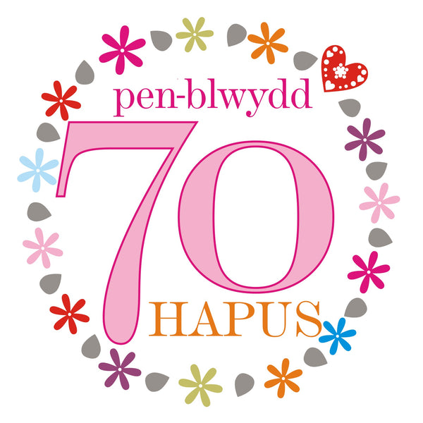 Welsh 70th Birthday Card, Penblwydd Hapus, Pink Age 70