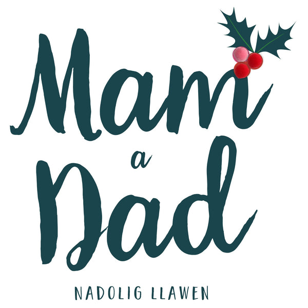 Welsh Mum and Dad Christmas Card, Nadolig Llawen Mam a Dad, Pompom Embellished