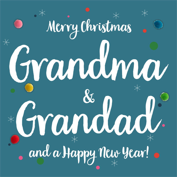 Christmas Card, Dotty, Grandma and Grandad, Pompom Embellished